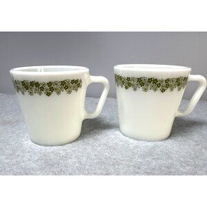 Pyrex Crazy Daisy 300ml Milk Glass Coffee Mugs Set of 2 Vintage USA 1970s